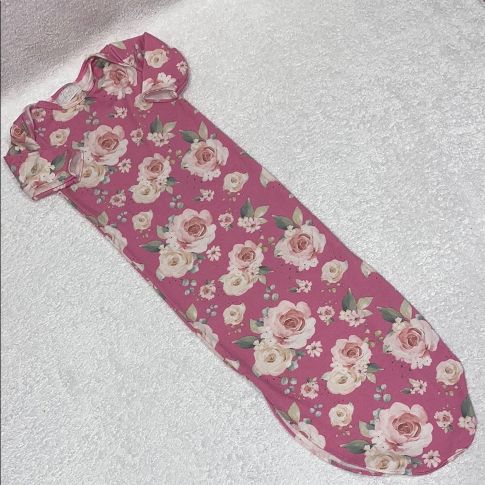Toby rose pink Floral knotted Baby Gown 0/6m
